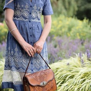 Anthropologie Chambray and Lace Boho Dress